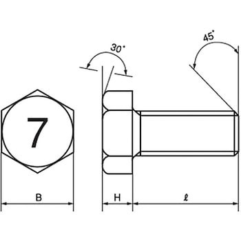 M10×30 7マーク小形六角ボルト 全ねじ(鉄/3価ブラック)(小箱) 1箱(150
