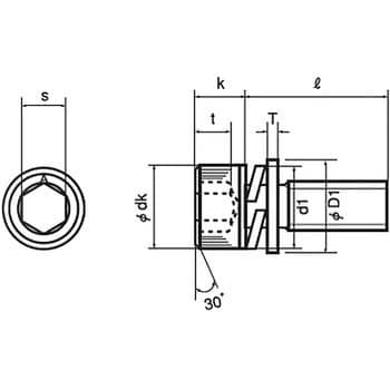 M4×30 六角穴付ボルト(キャップスクリュー)P=4(SW+JIS小形W組込)(鉄