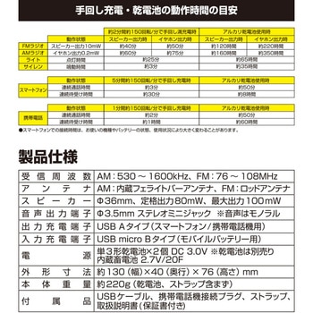10年長期保管可能 手回し充電ラジオ AM/FM/ワイドFM YAMAZEN(山善)