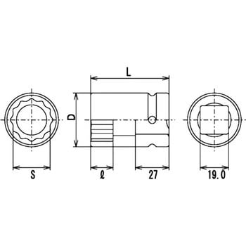 19 0sqナットランナー用ソケット Fpc ソケットレンチ用ソケットスタンダードタイプ 通販モノタロウ 6nr 33