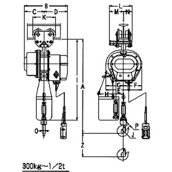プレントロリ付単相電気チェーンブロック(単相100V) 二葉製作所