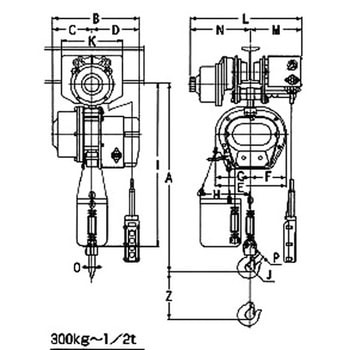 単相電気トロリ付単相電気チェーンブロック(単相100V) 二葉製作所