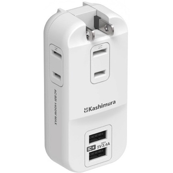 電源タップ AC3 USBA2 3.4A 自動識別  リバーシブル - カシムラ