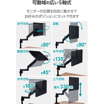 モニターアーム ショート シングル 1画面 支柱付 ガススプリング式 17～35インチ 耐荷重約1～15kg エレコム