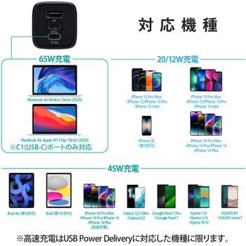 ノートパソコン 充電器 PD65W PPS対応 Type-C×2 USB A×1 折りたたみプラグ 小型 軽量 エレコム