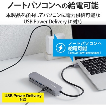 USBハブ ドッキングステーション 7-in-1 PD Type-C接続 100W出力 タイプC×2 USB-A×2 HDMI×1 SD+microSD×1 エレコム