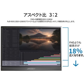 液晶ディスプレイ 13.5型/1920×1280/HDMI、USB Type-C/ブラック/スピーカー有/2年保証/モバイル JAPANNEXT