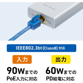 変換アダプタ PoE-USB TypeC PD60W給電/データ通信 サンワサプライ