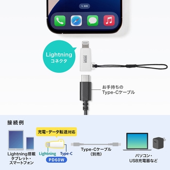 変換アダプタ USB TypeC-ライトニング サンワサプライ