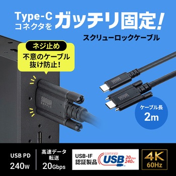 USB TypeCケーブル USB 20Gbps デュアルスクリューロック サンワサプライ