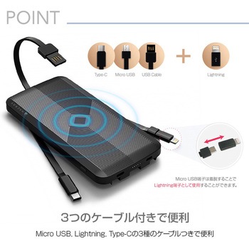 4in1ワイヤレスモバイルバッテリー マルチ充電ケーブル付 8000mAh HACRAY(ハクライ)