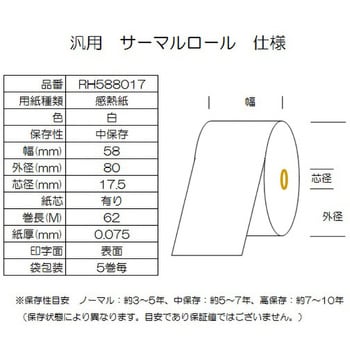 サーマルロール紙 幅58mm 外径80mm コウナン