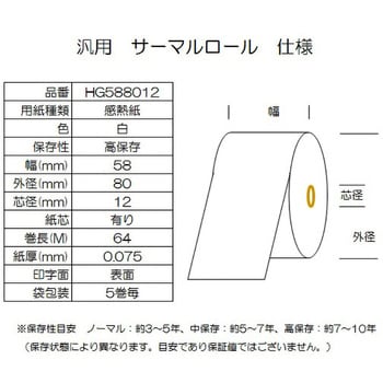 サーマルロール紙 幅58mm 外径80mm コウナン