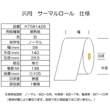 サーマルロール紙 幅58mm 外径140mm コウナン