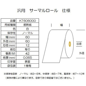 サーマルロール紙 幅60mm 外径60mm コウナン