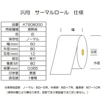 サーマルロール紙 幅60mm 外径80mm コウナン