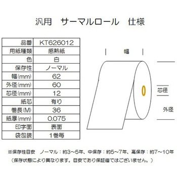サーマルロール紙 幅62mm 外径60mm コウナン