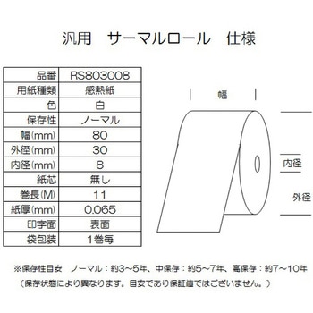 サーマルロール紙 幅80mm 外径30mm コウナン