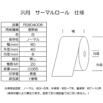 サーマルロール紙 幅80mm 外径40mm コウナン