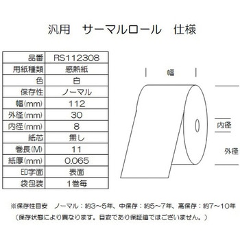 サーマルロール紙 幅112mm 外径30mm コウナン