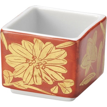 朱巻金彩草花マス小付 カネ大白木屋