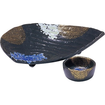 黒釉三色吹砂目千代口 カネ大白木屋