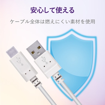 USBケーブル A-C USB2.0準拠 やわらか 難燃性 タイプC スマートフォン タブレット エレコム