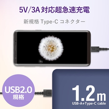 USBケーブル A-C USB2.0 高耐久 難燃性 タイプC スマートフォン タブレット エレコム