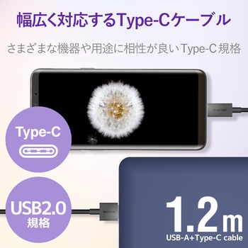 USBケーブル A-C USB2.0 難燃性 タイプC スマートフォン タブレット エレコム