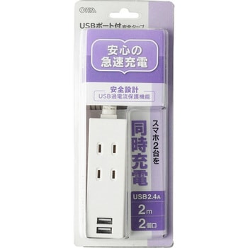USBポート付安全タップ オーム電機