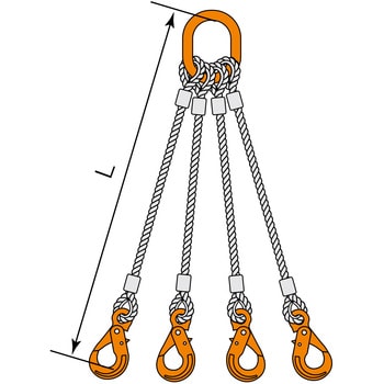 JIS ロック止ワイヤ 4点吊 12mm フックLHW5-6付