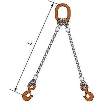 JIS ロック止ワイヤ 2点吊楕円リング 12mm 環付きフック 1．0t 塗装 コンドーテック ワイヤースリング 【通販モノタロウ】