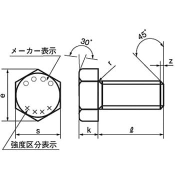 M20×70 鋼強度区分10.9六角ボルト 全ねじ(鉄/ユニクロ)(小箱) 1箱(15個