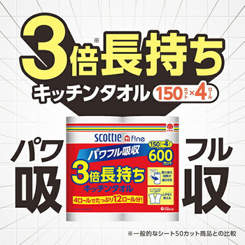 スコッティファイン 3倍長持ち キッチンタオル 150カット 日本製紙クレシア