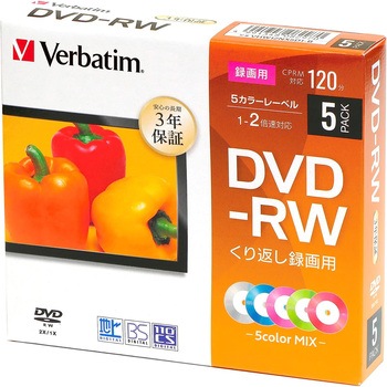 VHW12NX5D1-B �J��Ԃ��^��pDVD-RW 5�F�J���[�~�b�N�X Verbatim(�o�[�x�C�^��) CPRM�Ή� 44106005