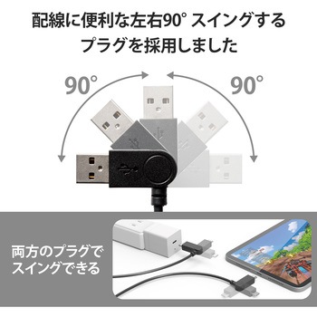 タイプCケーブル (USB-A to Type-C) スイングコネクタ 左右90度回転 RoHS指令準拠 エレコム