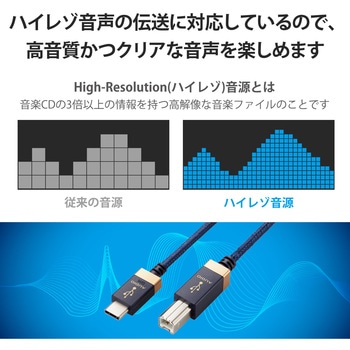 タイプBケーブル (Type-C to USB-B) 1m 高耐久 ハイレゾ対応 RoHS指令準拠 エレコム