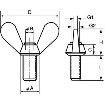 M10×45 冷間蝶ボルト 1種(鉄/グリーンクロメート)(小箱) 1箱(50個