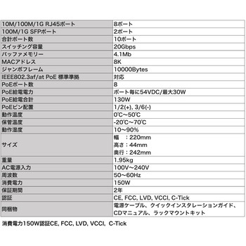 Web Smart PoEスイッチ(AW-GEV-104B-130) 8P GbE PoE+2P GbE(SFP) PoE+ 2年保証 Vivotek