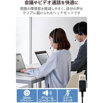 ヘッドホン ヘッドセット マイク付き 有線 USB接続 オーバーヘッドタイプ ミュートスイッチ付き 単一指向性 ノイズキャンセリング ステレオ テレワーク WEB会議 オンライン授業 ブラック エレコム