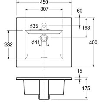 493-093 角型洗面器 Luju 1個 カクダイ 【通販サイトMonotaRO】