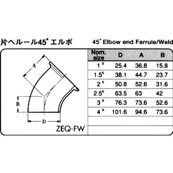 サニタリー片ヘルール45°エルボ(SUS316L) フジトク