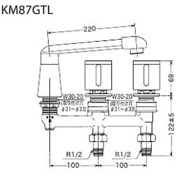 KM87GTL バス用埋込2ハンドル混合栓 KM87GTL 1個 KVK 【通販サイト