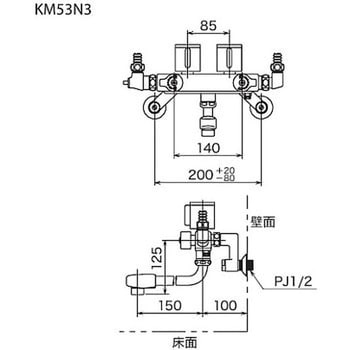 KM53N3 ソーラー2ハンドル混合栓(併用形) KM53N3 KVK 浴室用 - 【通販