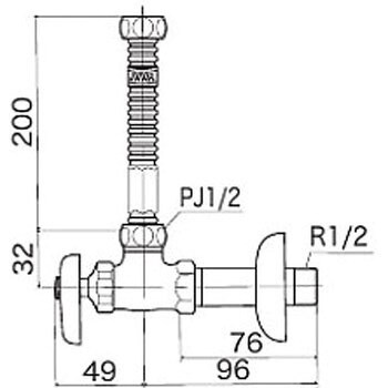 K6FL アングル形止水栓(フレキパイプ付) K6FL KVK 固定コマ