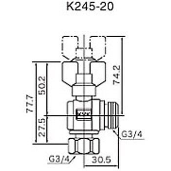 K245-20 耐熱ボールバルブG3/4ナット×G3/4おねじ KVK 蝶形 アングル 逆止弁なし - 【通販モノタロウ】