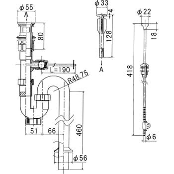 VR1SJHP 排水栓付Sトラップ32 ポップアップ式 1個 KVK 【通販モノタロウ】