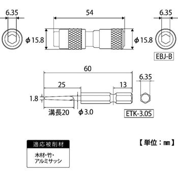 電動ドリル用(インパクト対応)ワンタッチビットジョイント・下穴錐ミニタイプセット トップ工業