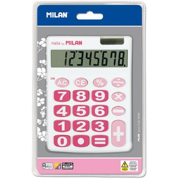 ミラン 8桁電卓 ビッグキー 151708WBL ホワイト*ピンク