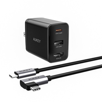 USB充電器 [PA-H60] 65W 画像出力対応 [USB-A 1ポート/USB-C 1ポート/HDMI 1ポート] ブラック AUKEY(オーキー)